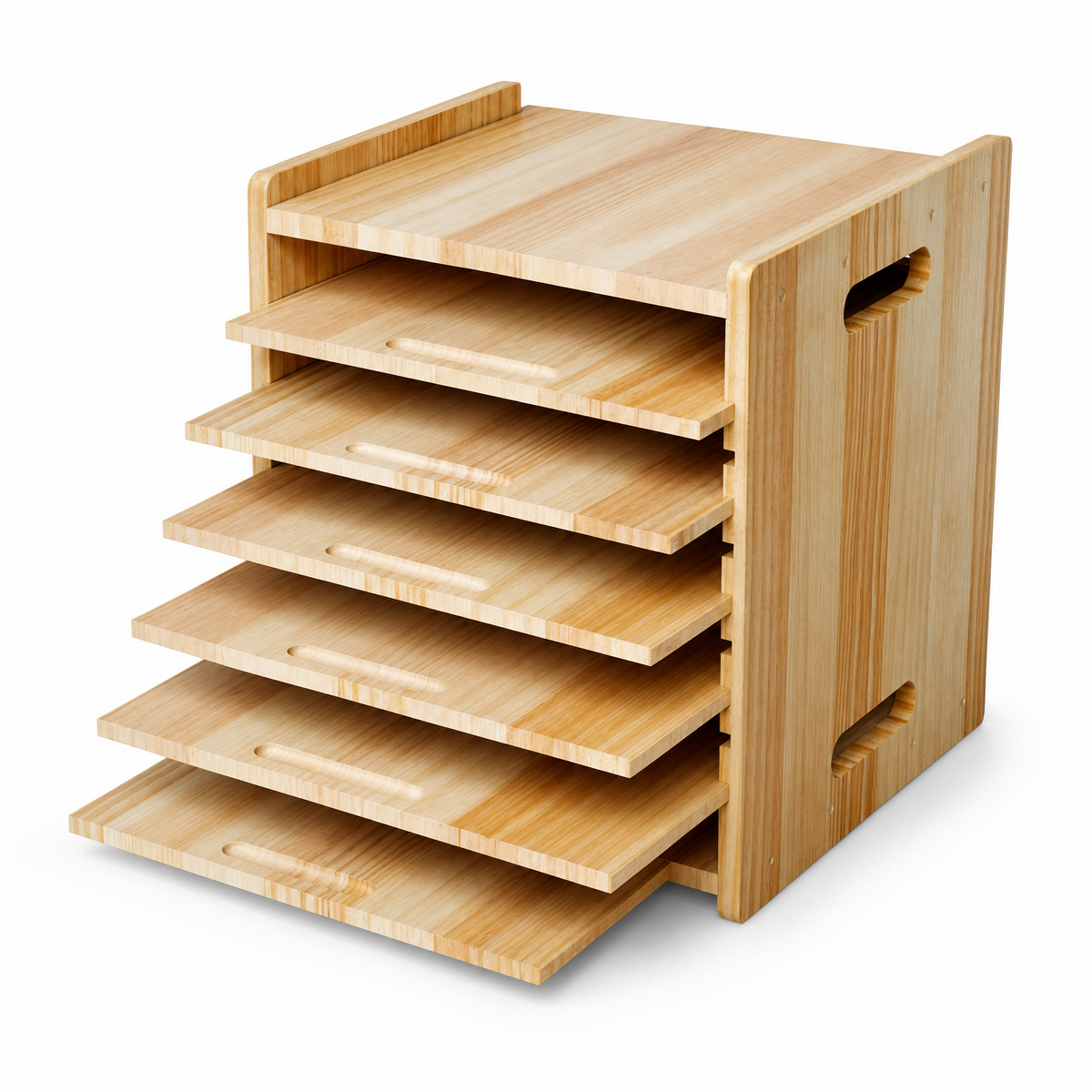 7-Tier Wooden Tray Divider Organizer for Kitchen Cabinets, Baking Sheets, Cookie Trays, Heavy Pans, Cutting Boards & Bakeware