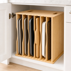 6-Tier Wooden Baking Sheet & Cutting Board Organizer, Kitchen Cabinet Tray Divider Rack, Countertop Storage, 15.7" x 16.5" x 12.6"