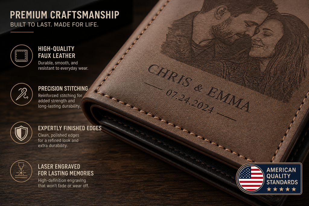 Custom Photo Wallet | Personalized Laser Engraved Faux Leather Him Her Gift