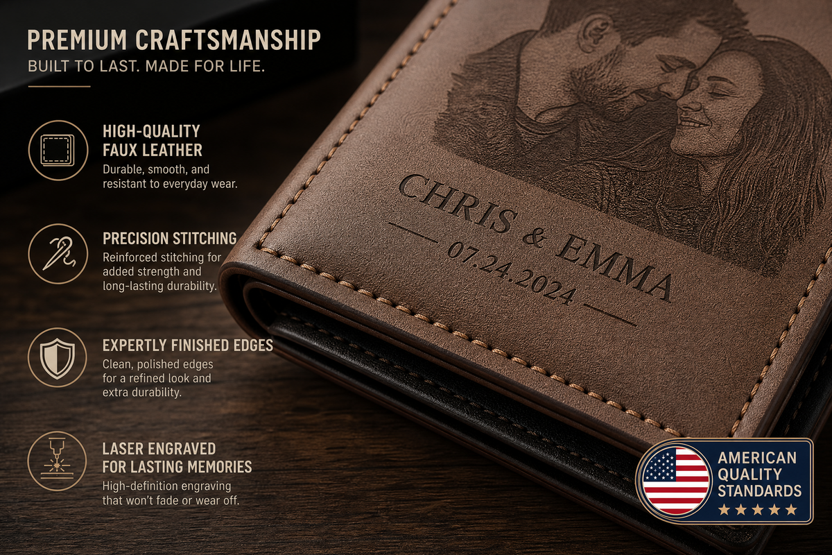 Custom Photo Wallet | Personalized Laser Engraved Faux Leather Him Her Gift