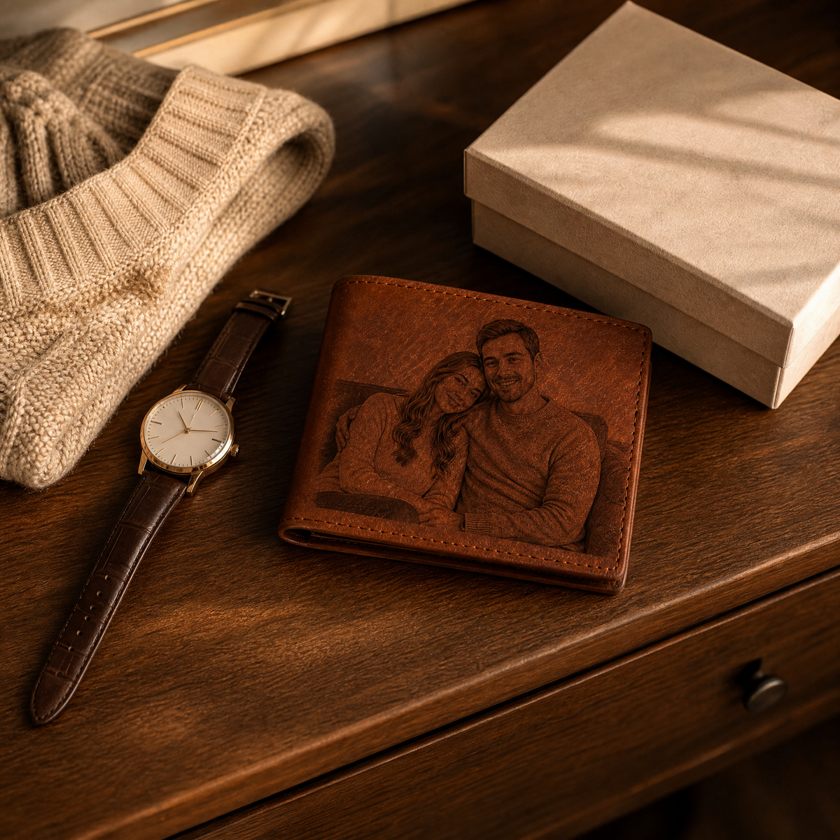 Custom Photo Wallet | Personalized Laser Engraved Faux Leather Him Her Gift
