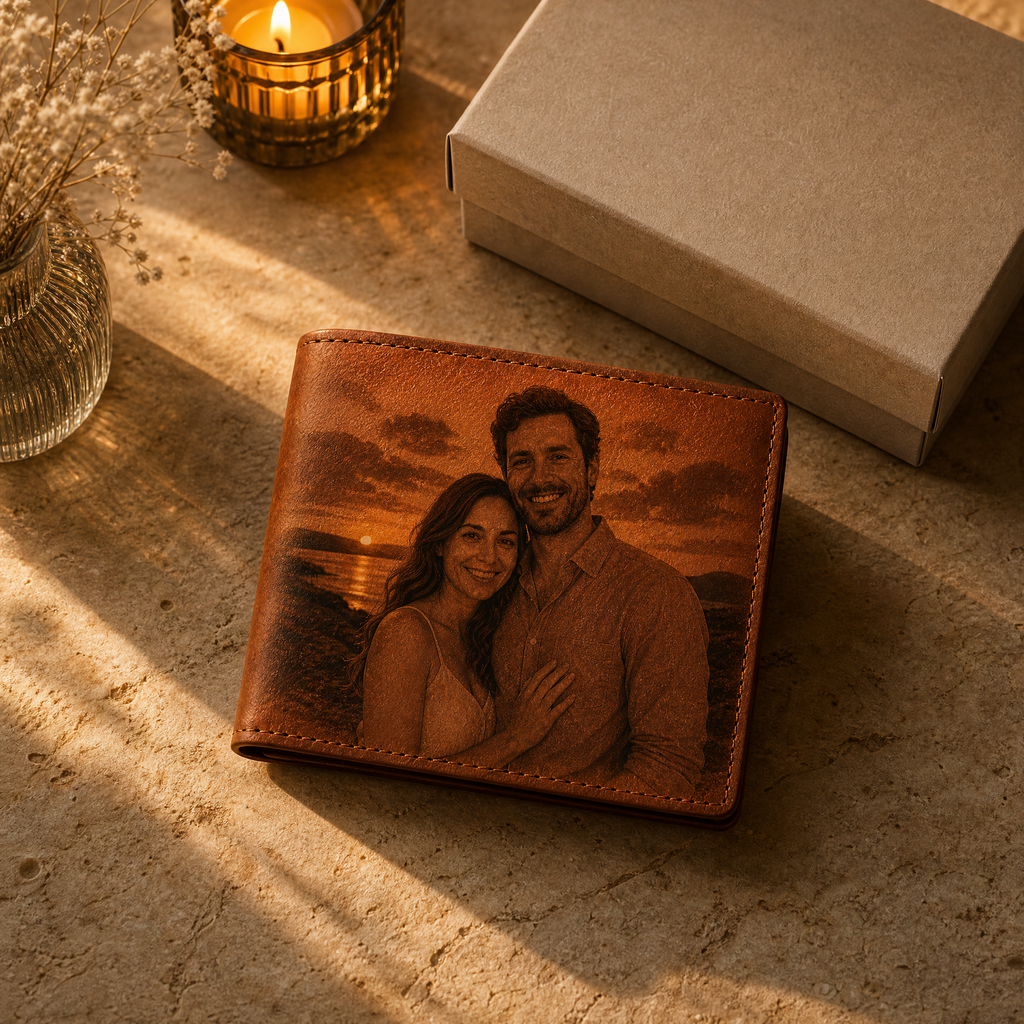 Personalized Laser Custom Photo Wallet | Engraved Faux Leather Him Her Gift