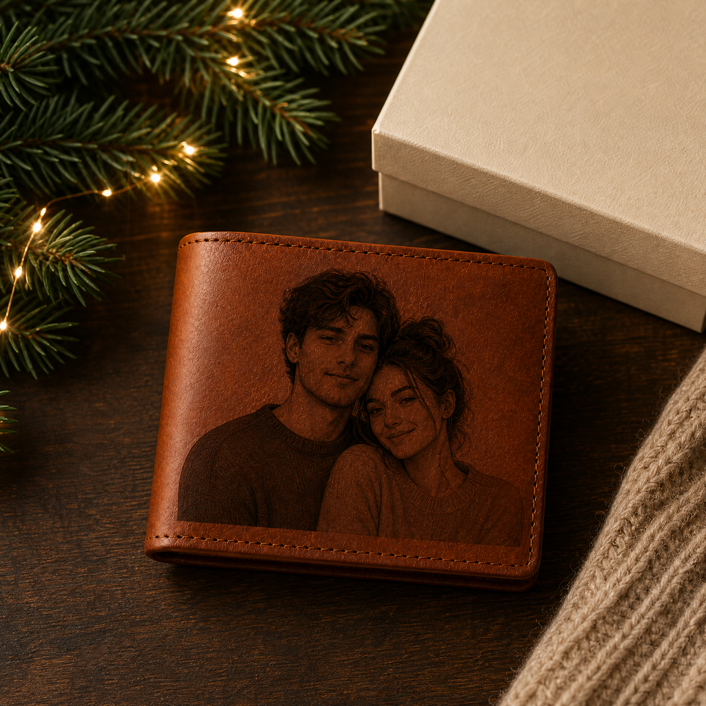 Personalized Laser Custom Photo Wallet | Engraved Faux Leather Him Her Gift