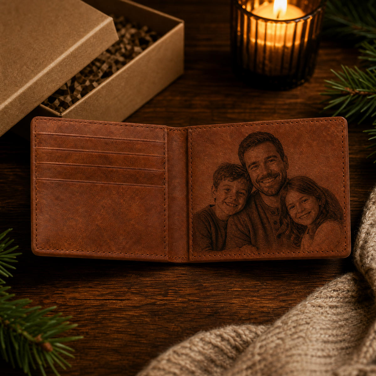 Personalized Laser Custom Photo Wallet | Engraved Faux Leather Him Her Gift