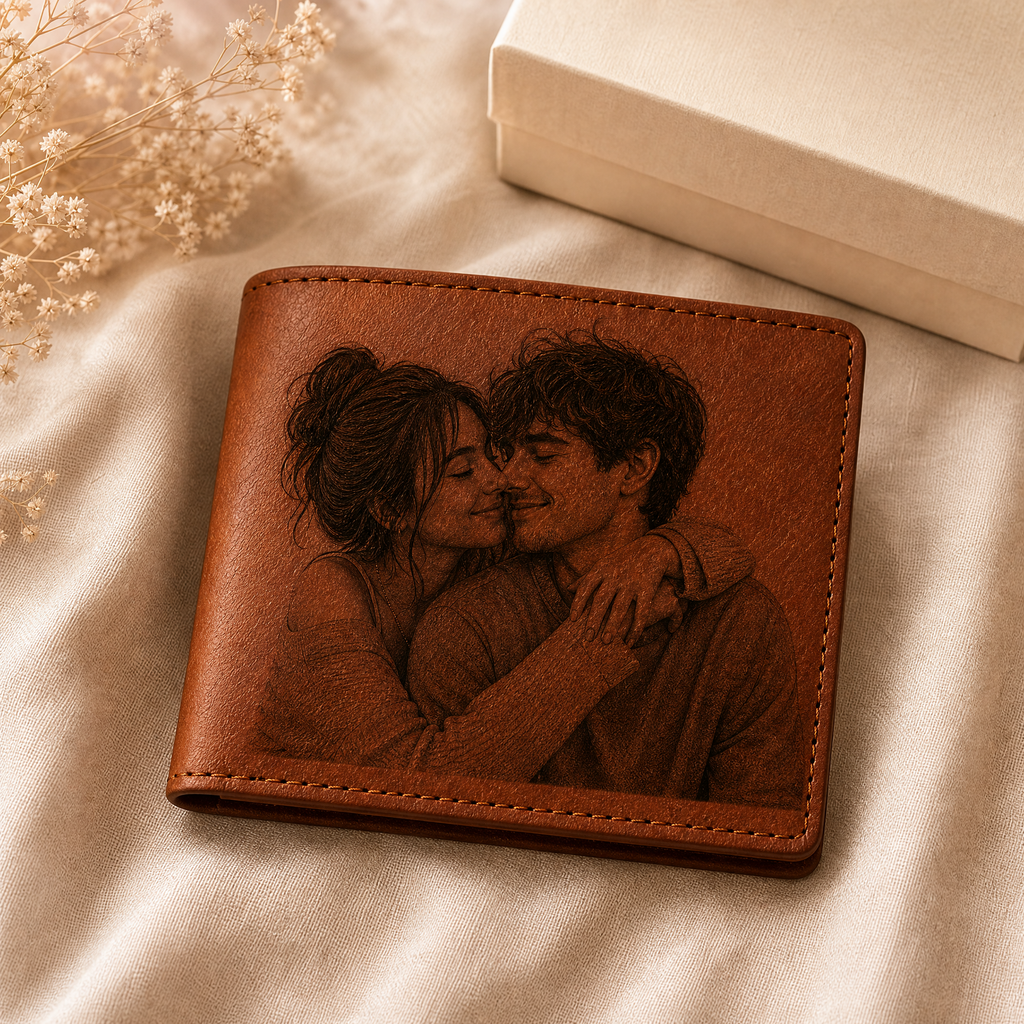 Personalized Laser Custom Photo Wallet | Engraved Faux Leather Him Her Gift