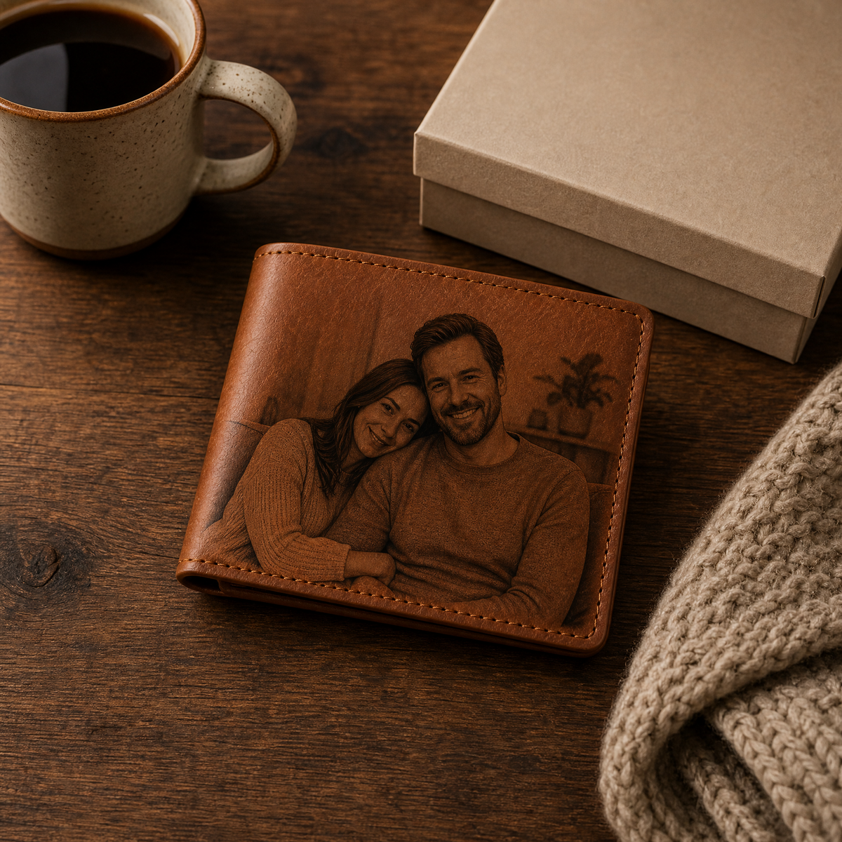 Personalized Laser Custom Photo Wallet | Engraved Faux Leather Him Her Gift