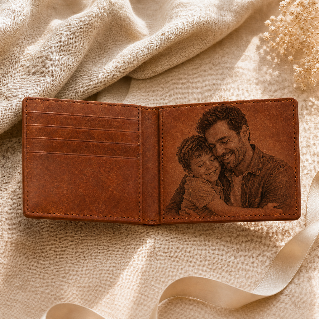 Personalized Laser Custom Photo Wallet | Engraved Faux Leather Him Her Gift