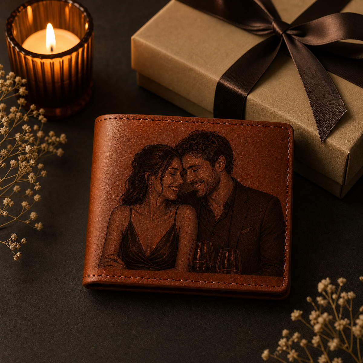 Personalized Laser Custom Photo Wallet | Engraved Faux Leather Him Her Gift