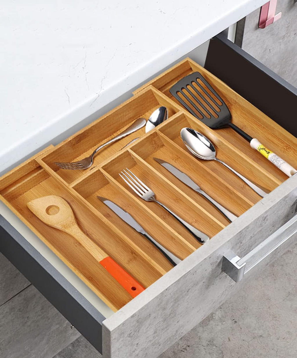 Bamboo Expandable Cutlery Organizer Tray
