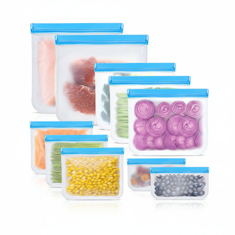 Reusable Silicone Food Storage Bags, 10 Pack 4 Size