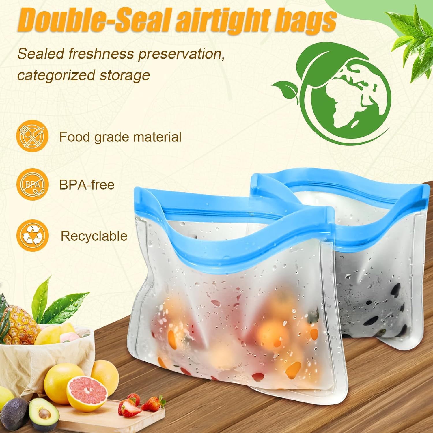 Reusable Silicone Food Storage Bags, 10 Pack 4 Size